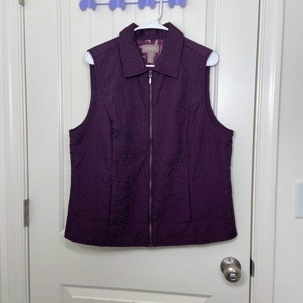 Chico’s women’s deep purple quilted full zip fashion winter vest medium‎